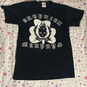 Y2k Dropkick Murphys three leaf clover flaming skull band tee